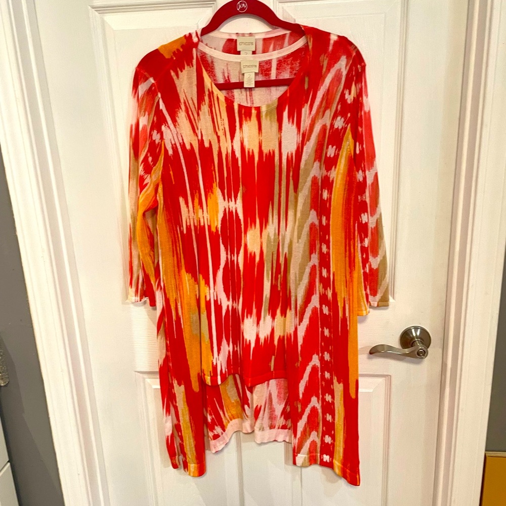 Chico Size. 2   Large Long Cardigan 42” with Tank 40”.  3/4 Sleeve.  stretch.
